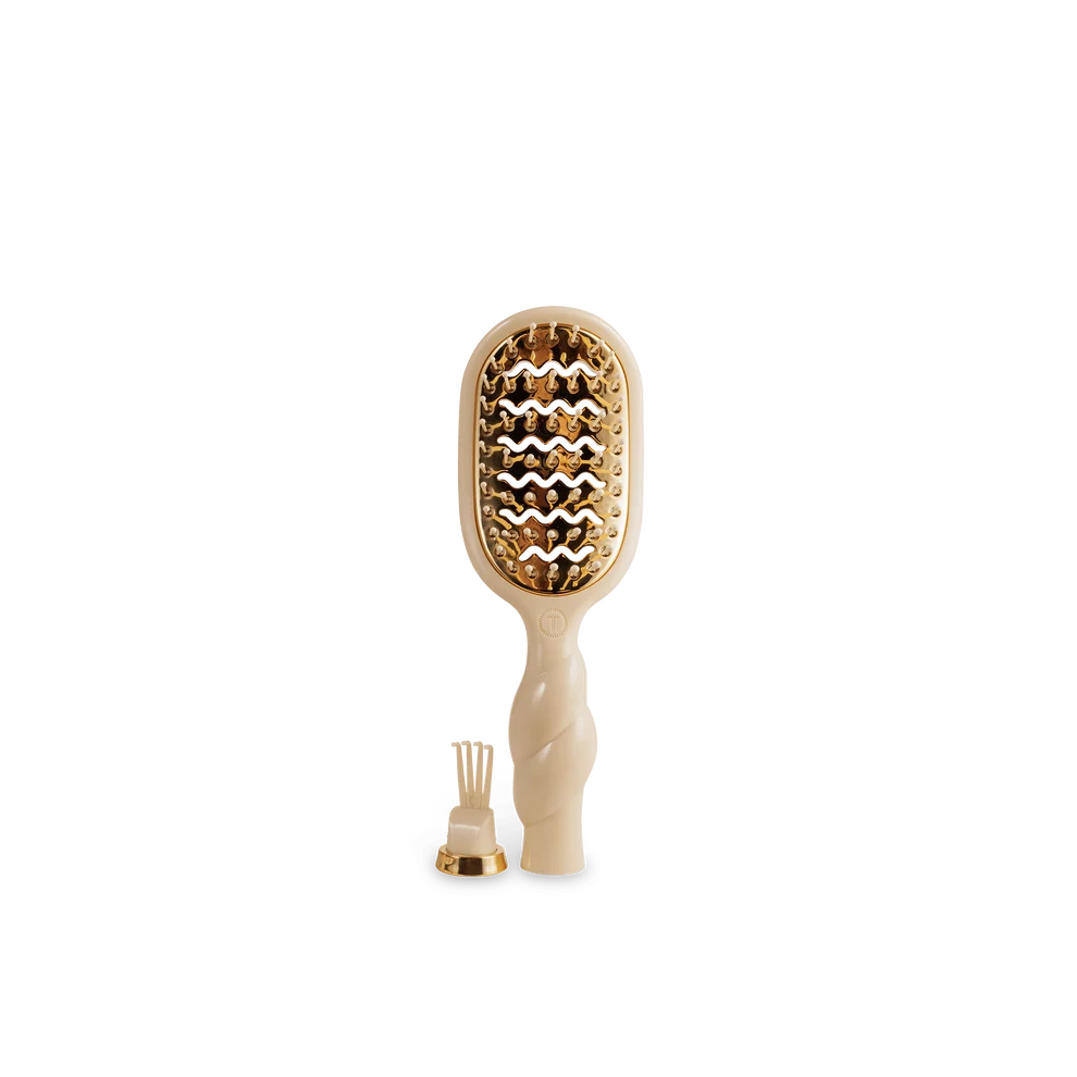 TELETIES Mini Vented Hair Brush in Tan with removable brush cleaner for easy maintenance