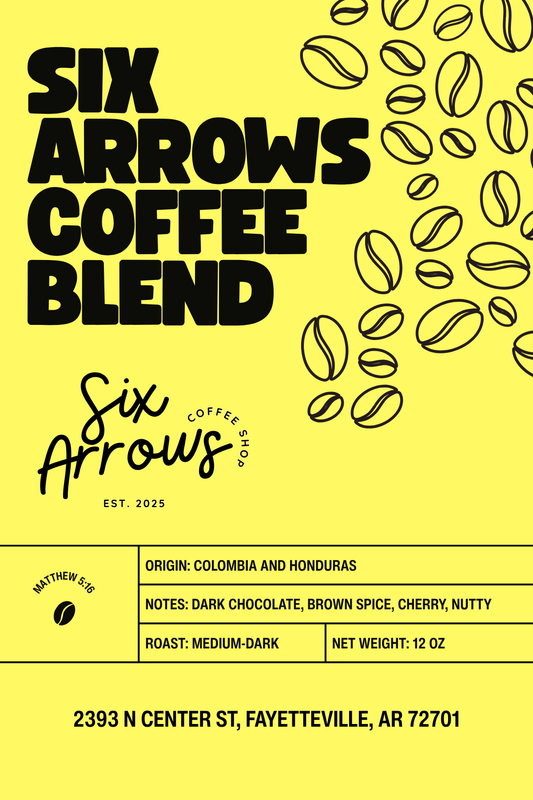 Six Arrows Coffee Blend medium dark roast 12 oz coffee from Colombia and Honduras