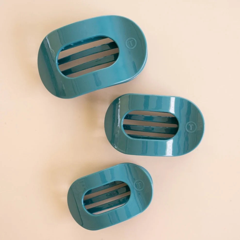 TELETIES Teal With It Flat Round Hair Clips in Small Medium and Large sizes