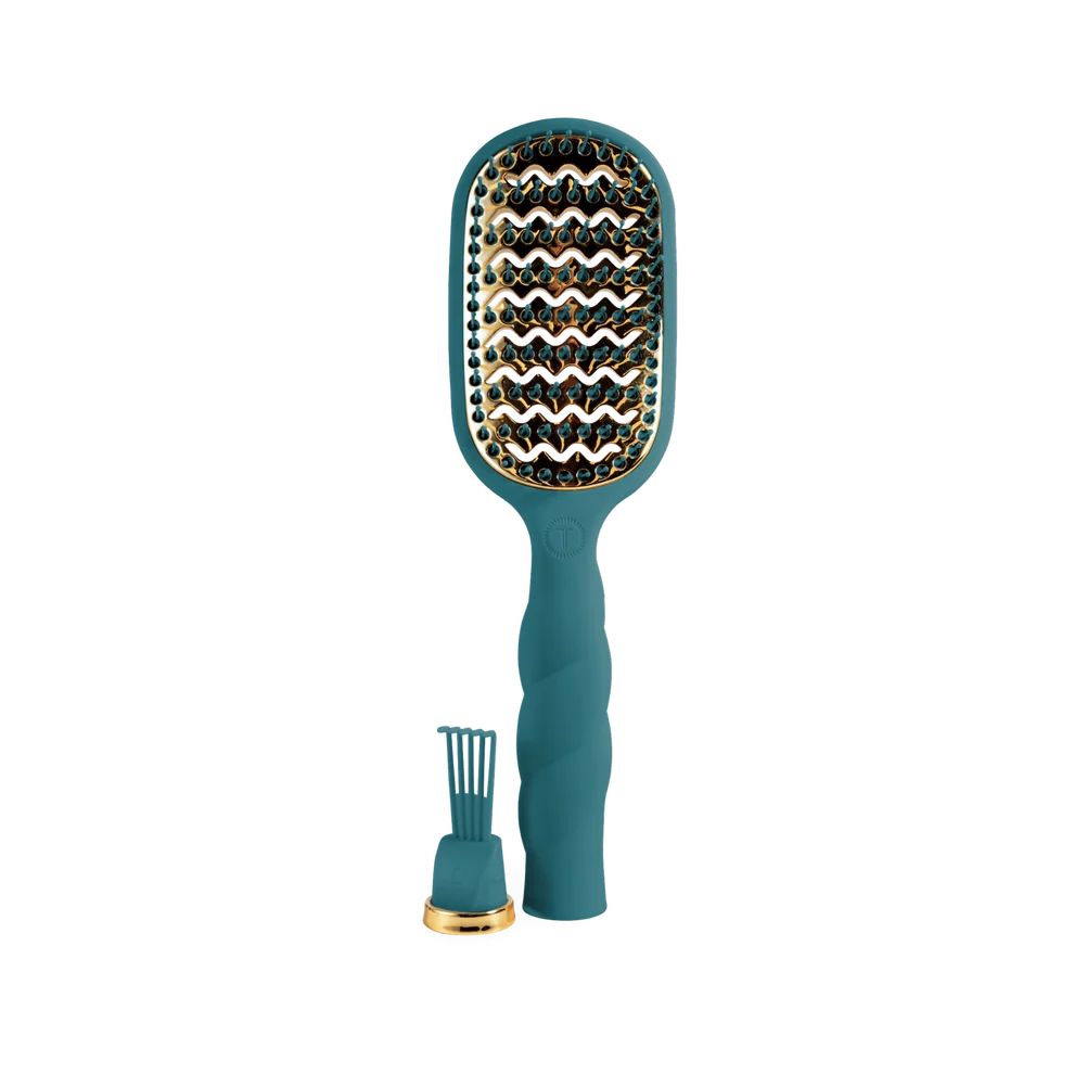 TELETIES Vented Hair Brush Teal With It with removable hair brush cleaner