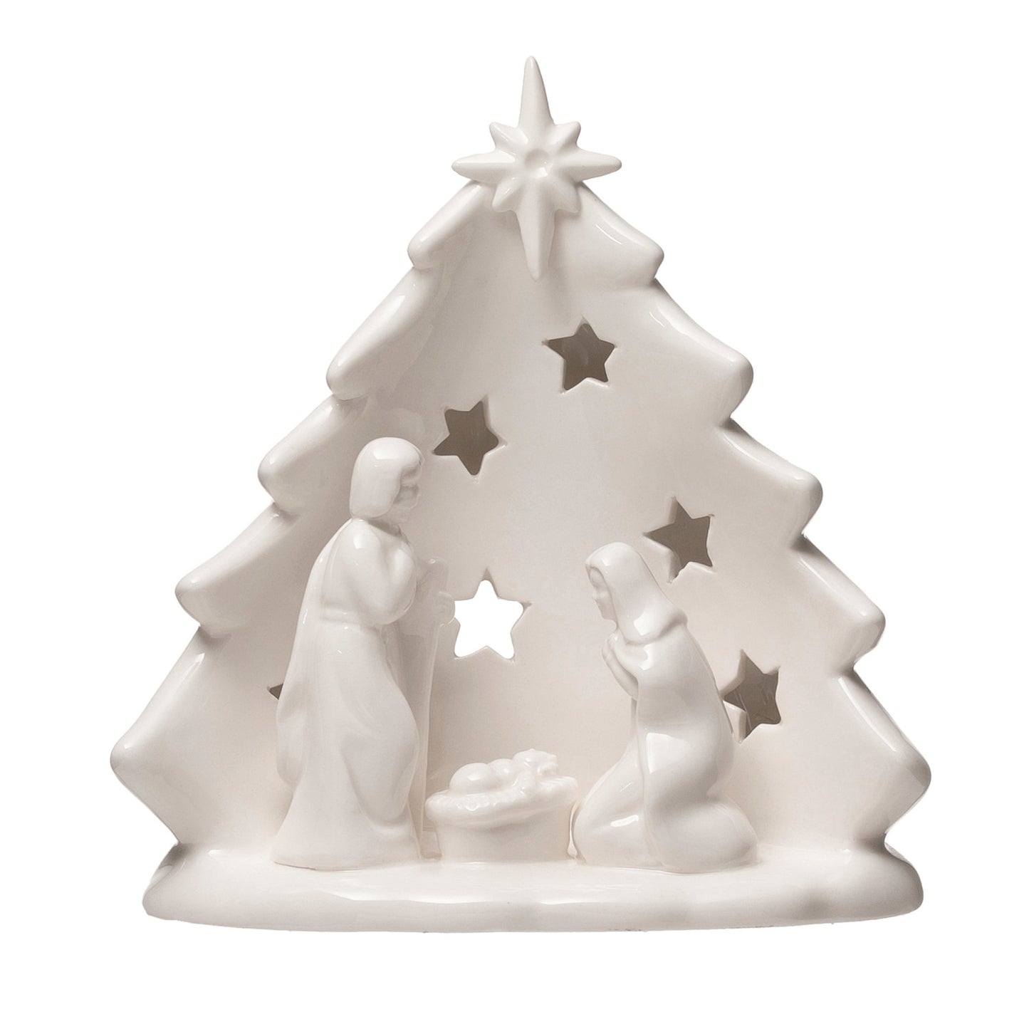 White Stoneware Manger w/ Tree