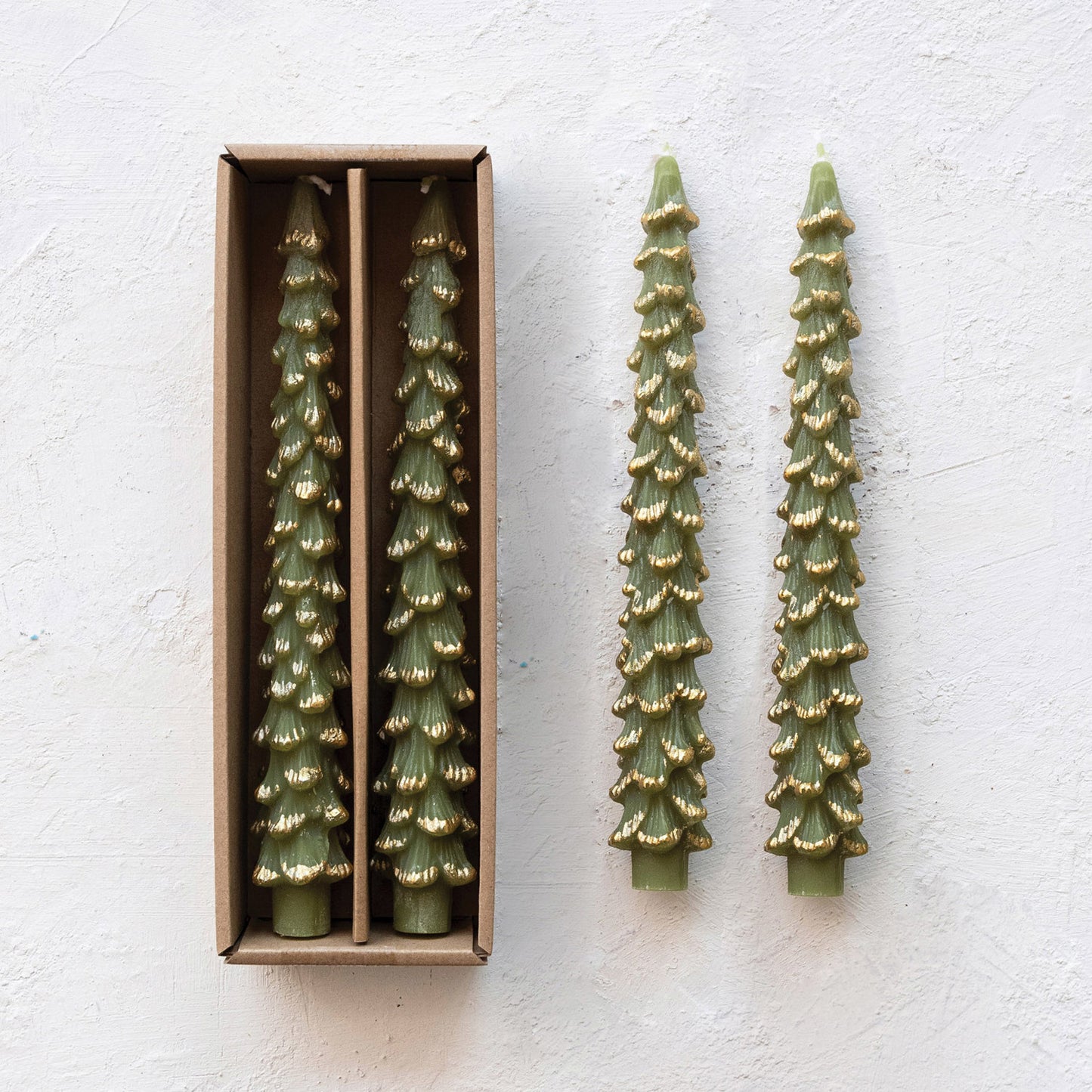 Evergreen Tree Taper Candles Set of 2