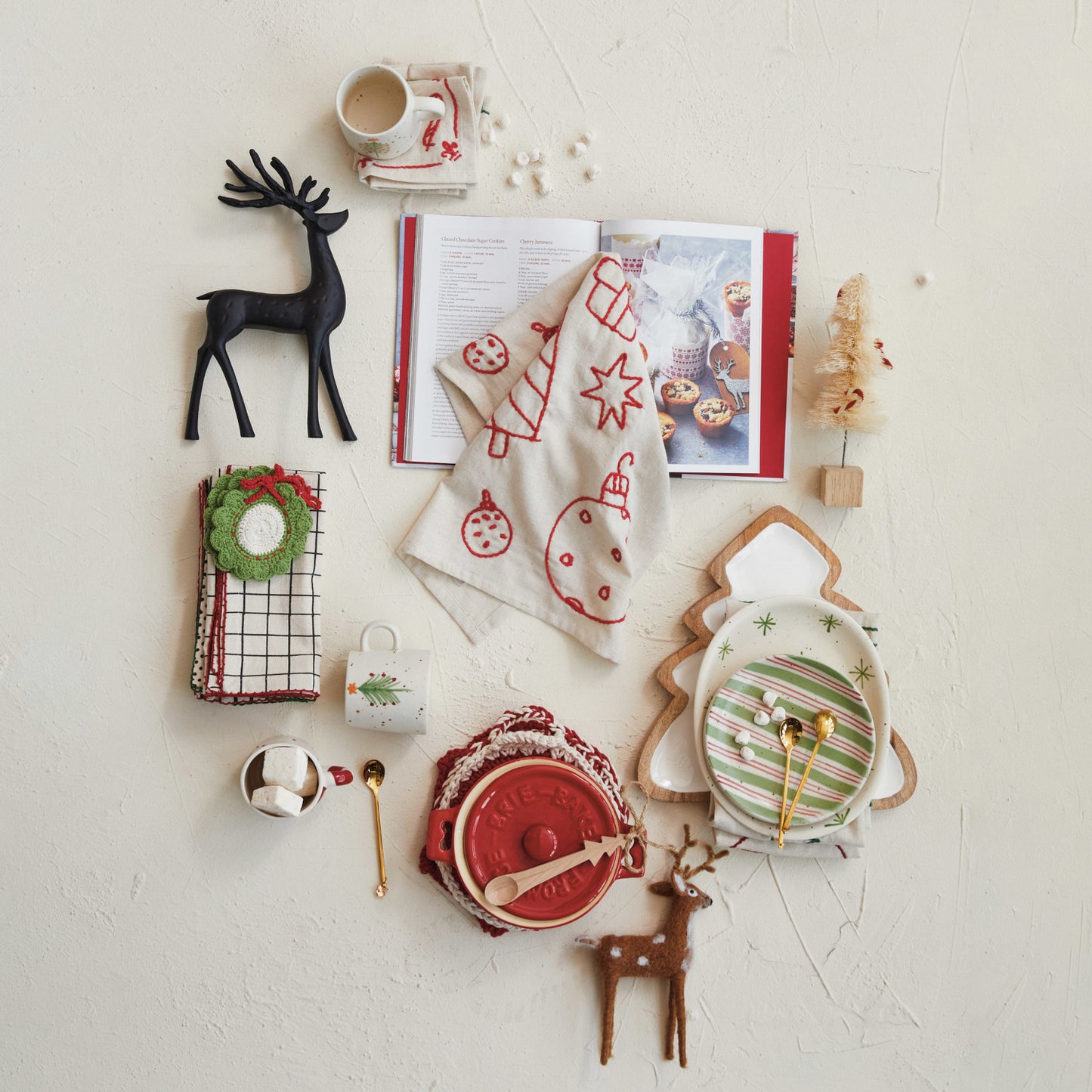 Red Stoneware Brie Baker w/ Lid & Spoon