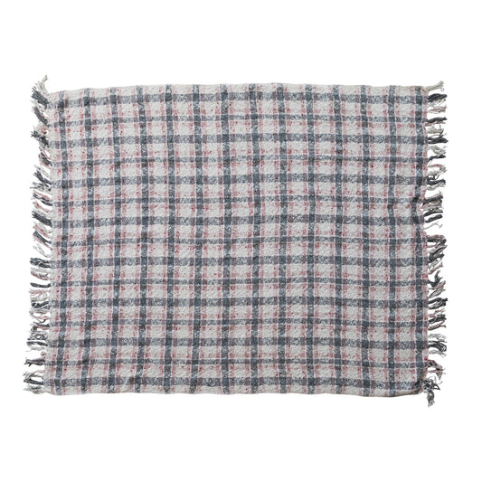 Handwoven Wool Blend Plaid Throw Blanket